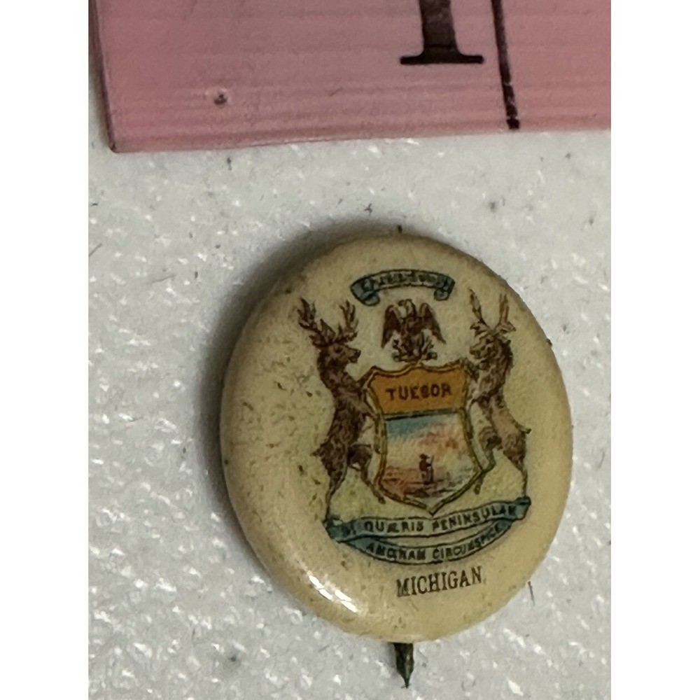 Michigan State Seal Sweet Caporal Cigarettes Whitehead Hoag Pinback‎ Button